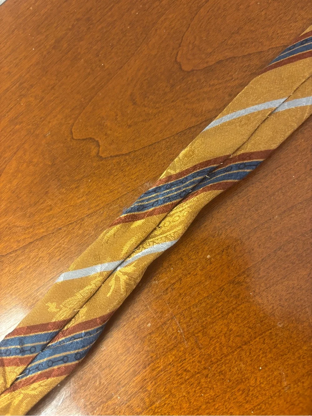 Vintage Gucci Silk Tie Mustard Hold Blue Red Stripes Made in Italy